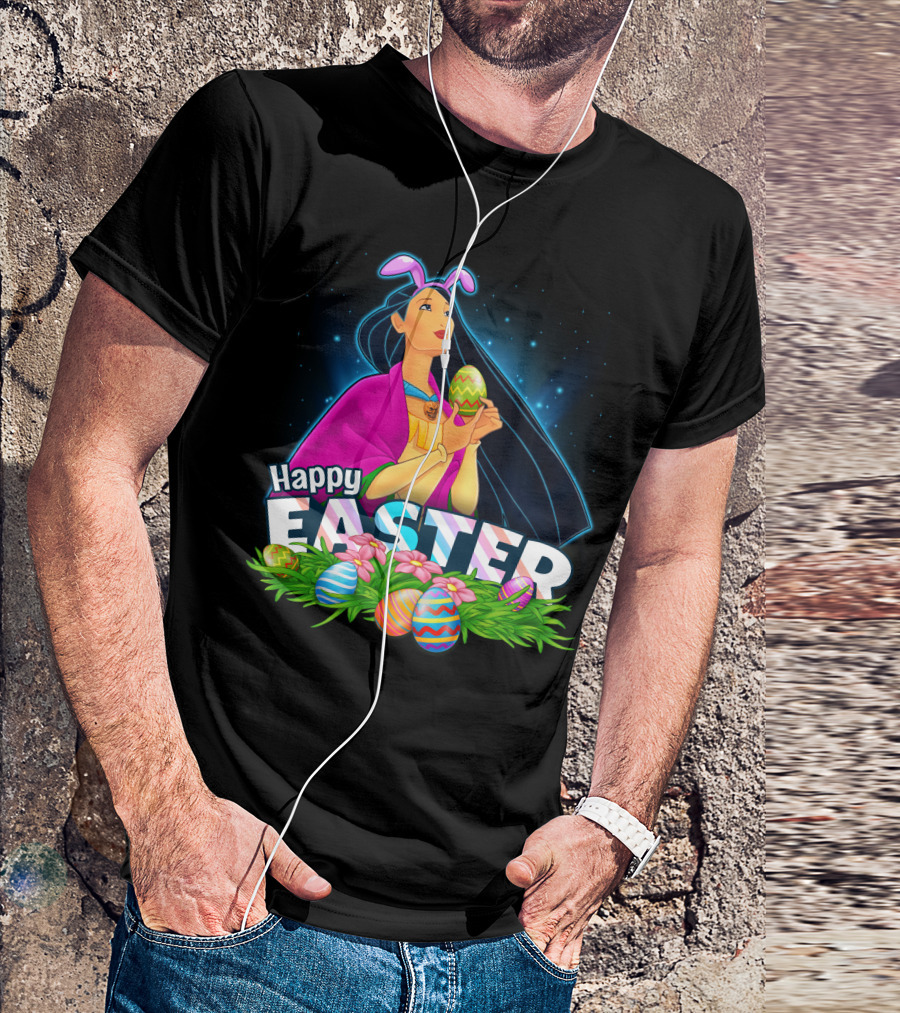 Pocahontas Happy Easter Colorful Eggs And Flowers Scene T-Shirt