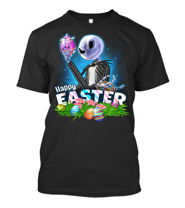 Jack Skellington Easter Celebration With Colorful Eggs And Flowers T-Shirt