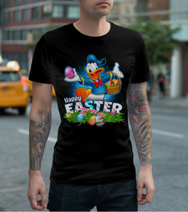 Donald Happy Easter With Colorful Eggs And Basket T-Shirt
