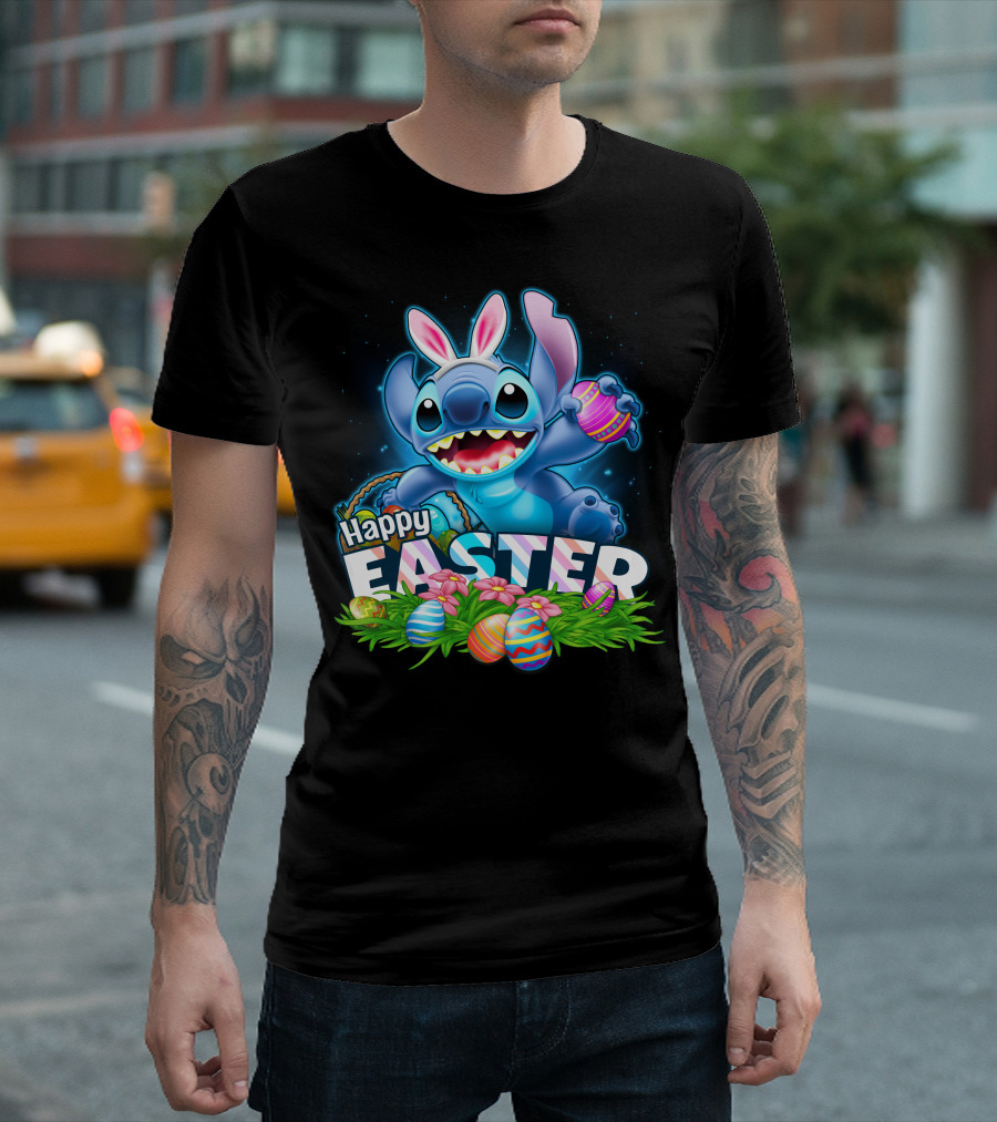 Happy Easter Stitch With Eggs And Bunny Ears T-Shirt