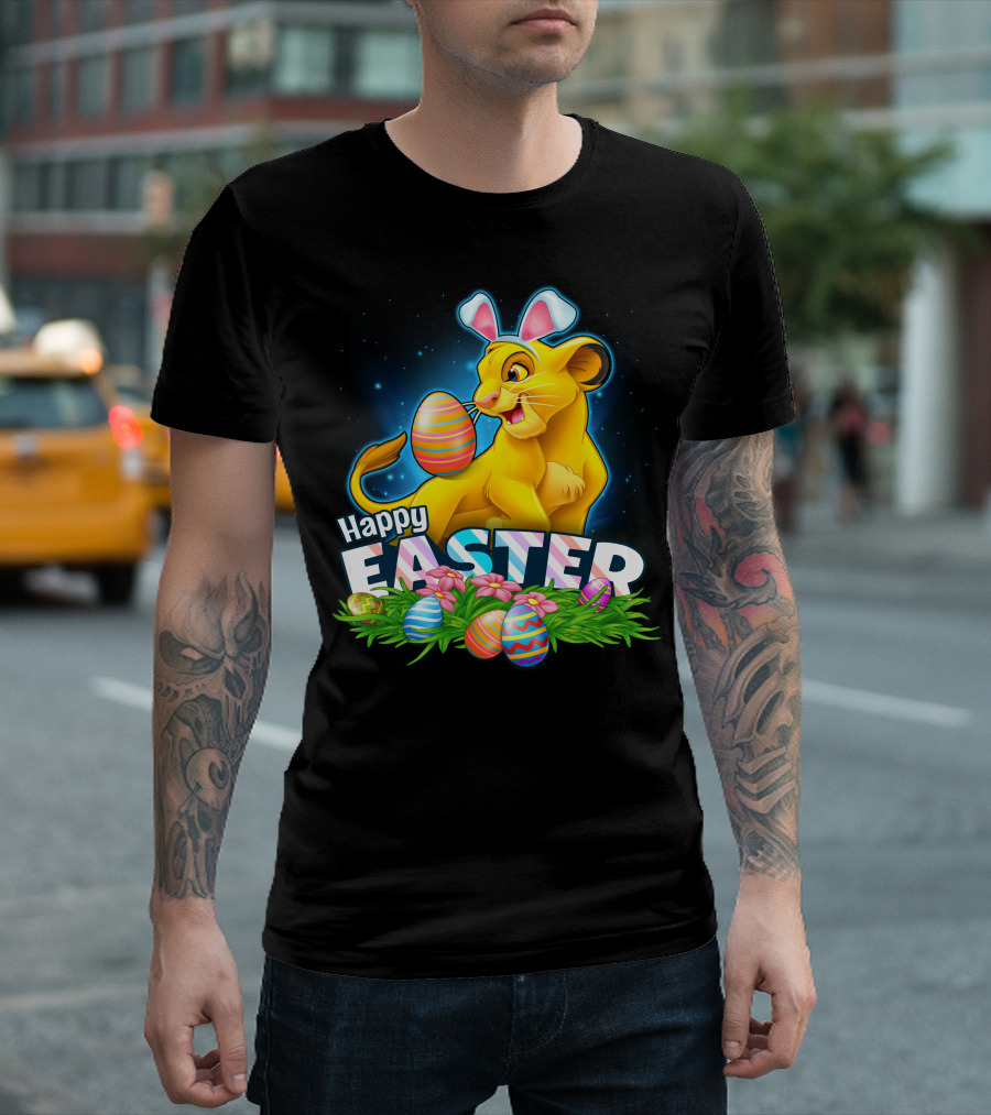 Simba Happy Easter With Colorful Eggs And Bunny Ears T-Shirt