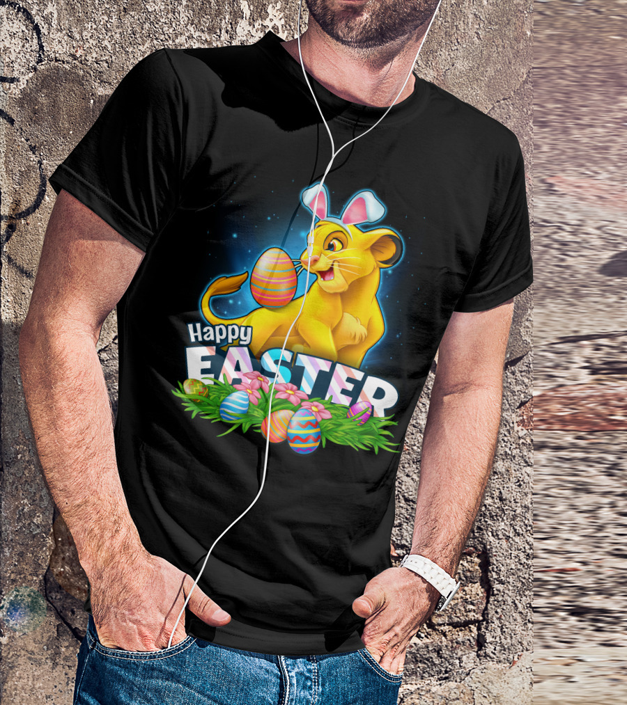 Simba Happy Easter With Colorful Eggs And Bunny Ears T-Shirt