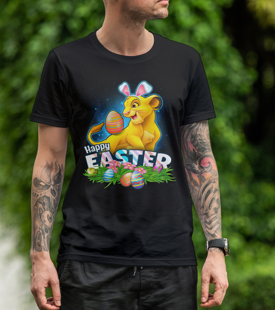 Simba Happy Easter With Colorful Eggs And Bunny Ears T-Shirt