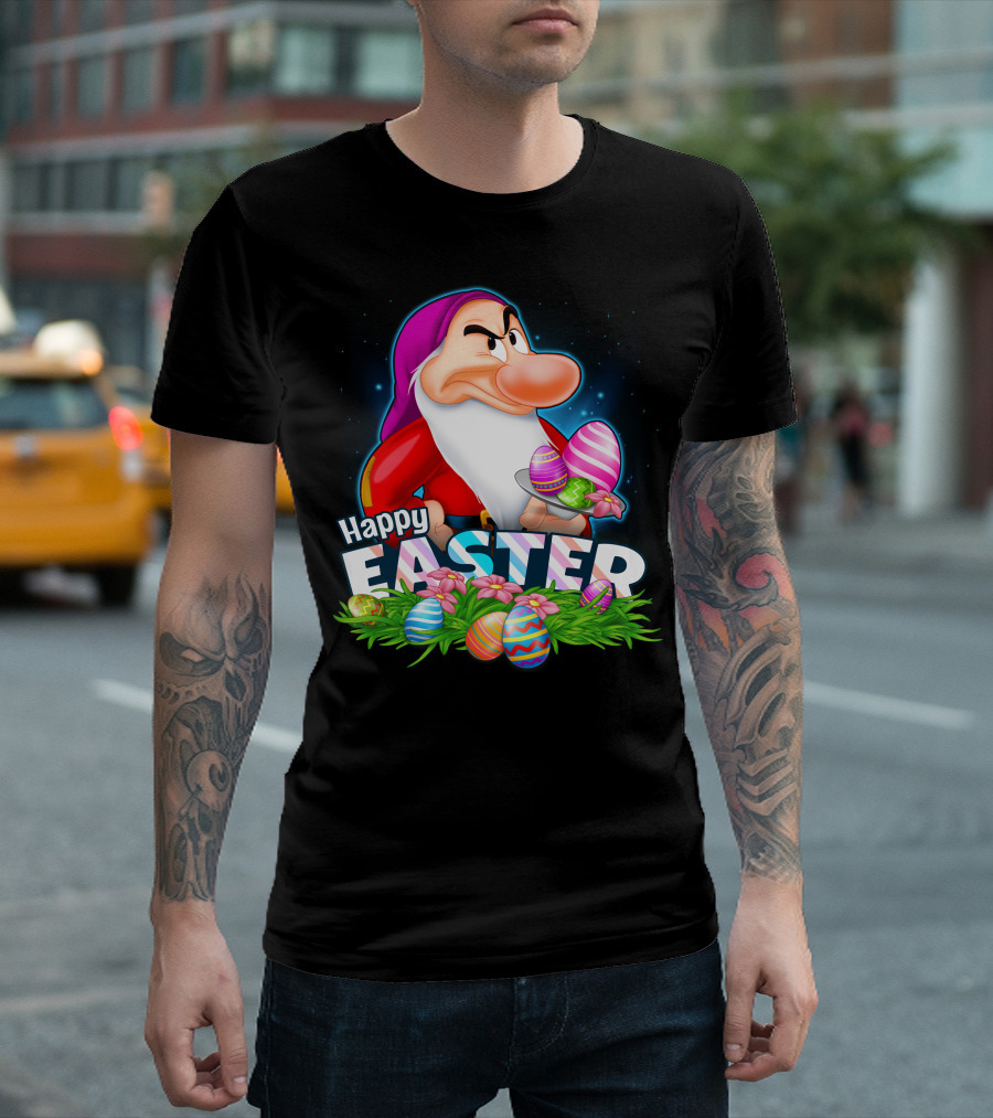 Happy Easter Grumpy Dwarf With Colorful Eggs And Flowers T-Shirt