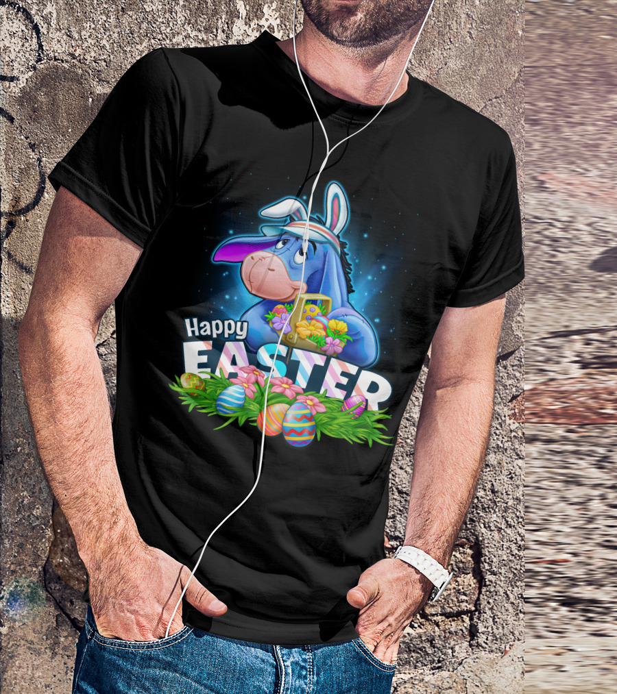 Eeyore Happy Easter With Bunny Ears And Easter Eggs T-Shirt