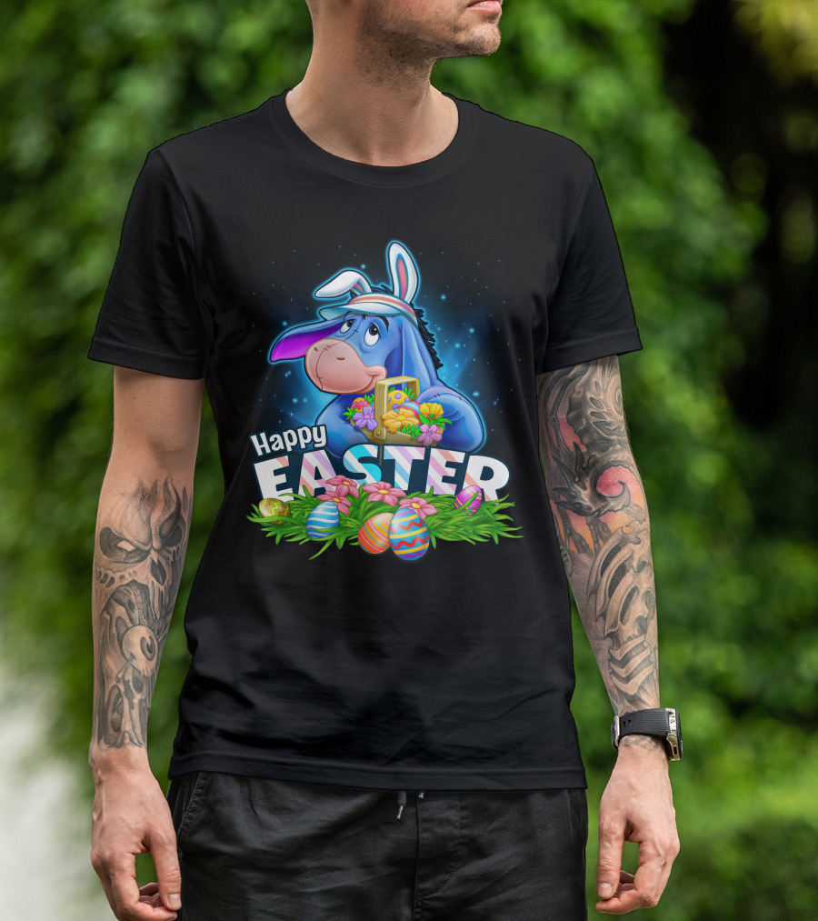 Eeyore Happy Easter With Bunny Ears And Easter Eggs T-Shirt