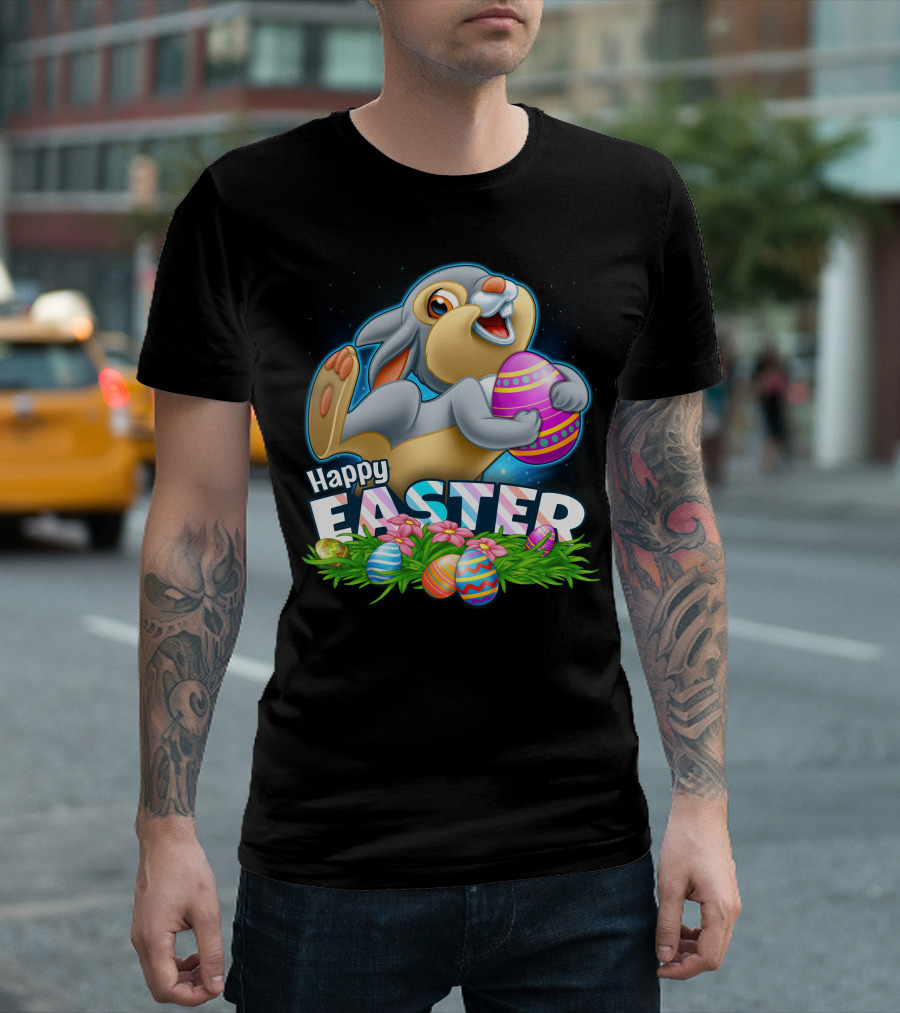 Thumper Happy Easter Colorful Eggs And Flowers T-Shirt