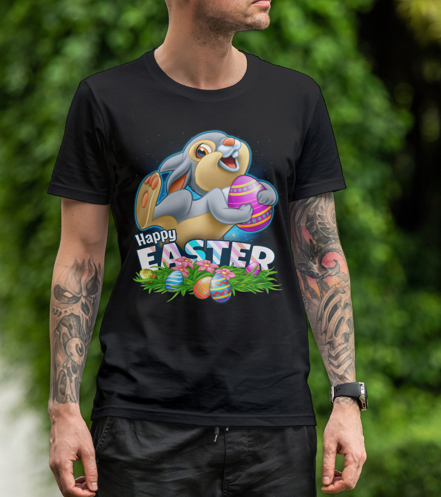 Thumper Happy Easter Colorful Eggs And Flowers T-Shirt