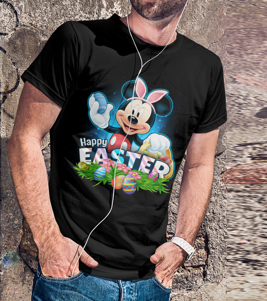 Mickey Mouse Happy Easter With Bunny Ears And Colorful Eggs Basket T-Shirt
