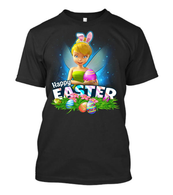 Tinker Bell Happy Easter With Colorful Eggs And Bunny Ears T-Shirt