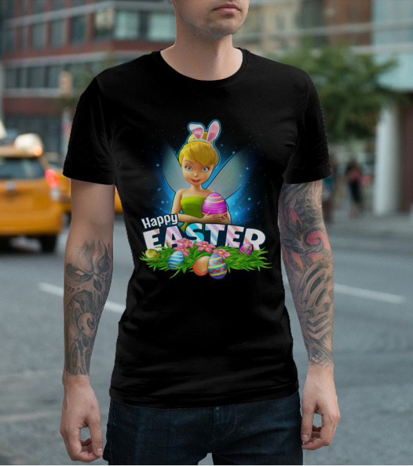 Tinker Bell Happy Easter With Colorful Eggs And Bunny Ears T-Shirt