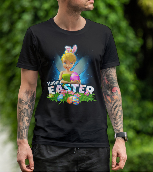 Tinker Bell Happy Easter With Colorful Eggs And Bunny Ears T-Shirt