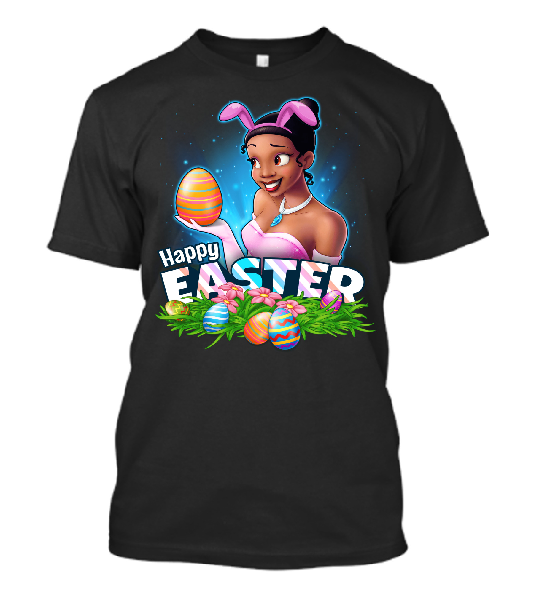 Tiana Happy Easter Bunny Ears Colorful Eggs Garden T-Shirt