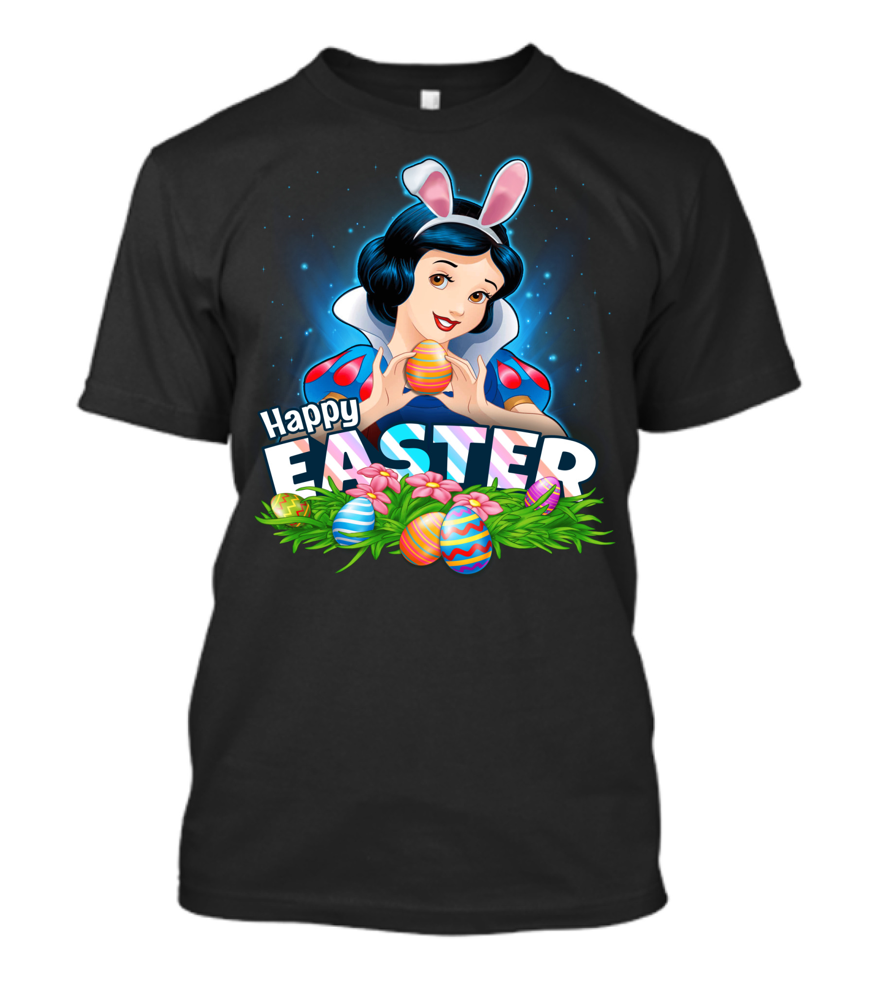 Snow White Happy Easter Bunny Ears Colorful Eggs Spring Celebration T-Shirt