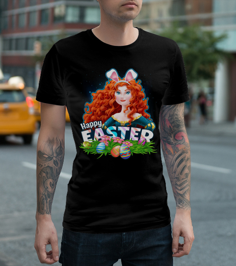 Merida Easter Celebration With Bunny Ears And Colorful Eggs T-Shirt