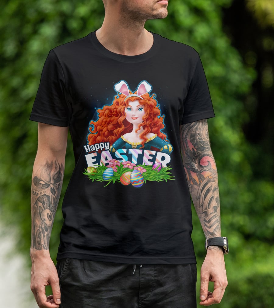 Merida Easter Celebration With Bunny Ears And Colorful Eggs T-Shirt