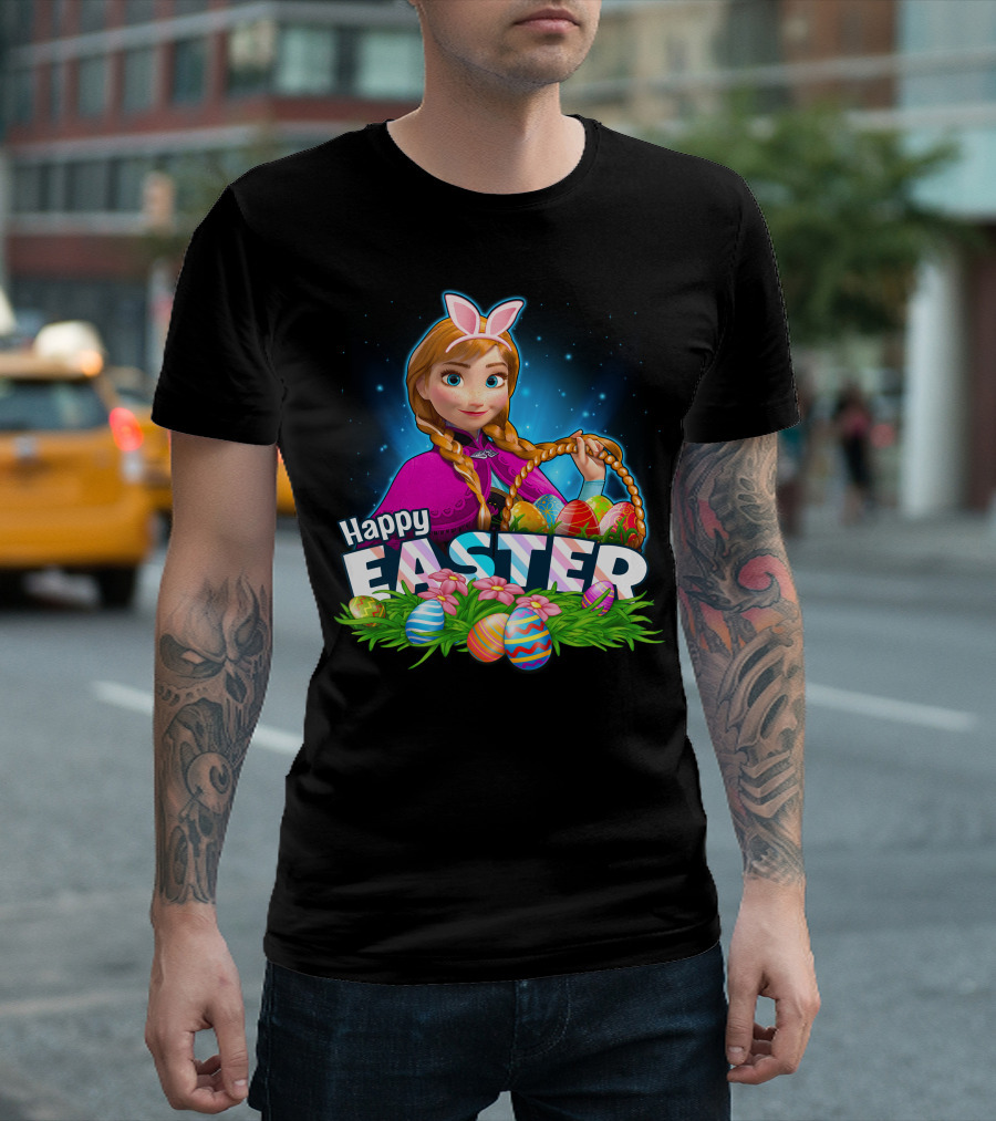 Anna Bunny Ears With Easter Eggs Basket Happy Easter T-Shirt