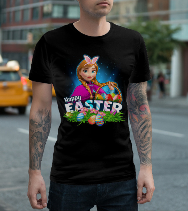 Anna Bunny Ears With Easter Eggs Basket Happy Easter T-Shirt