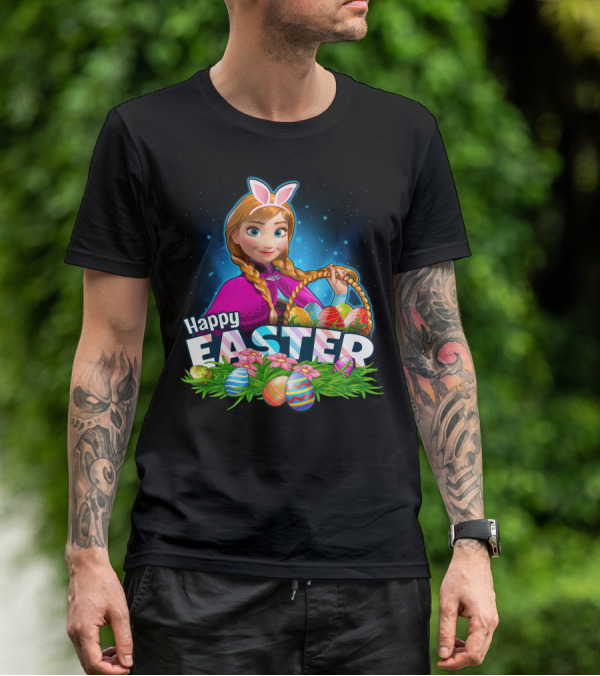 Anna Bunny Ears With Easter Eggs Basket Happy Easter T-Shirt