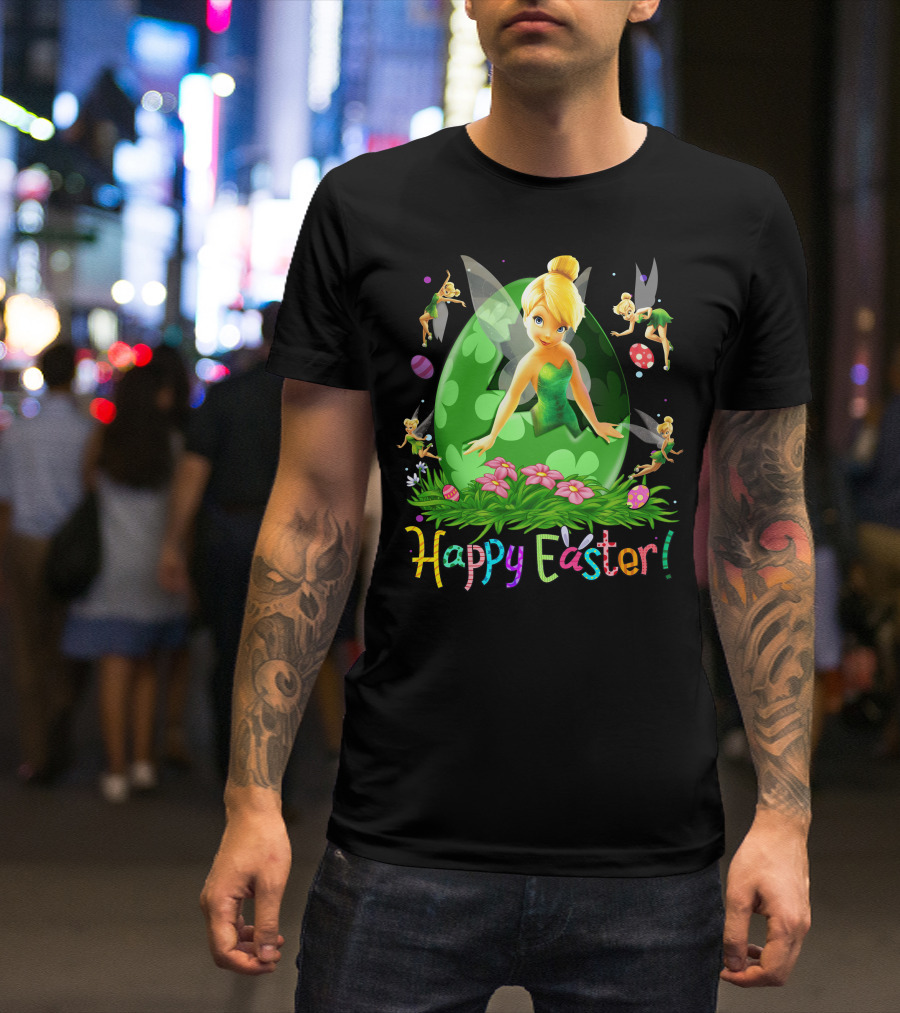 Tinker Bell Happy Easter Celebration With Green Egg And Flowers T-Shirt