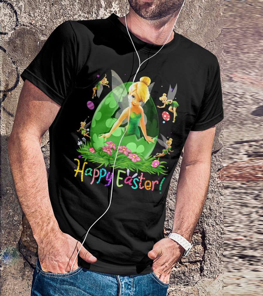 Tinker Bell Happy Easter Celebration With Green Egg And Flowers T-Shirt