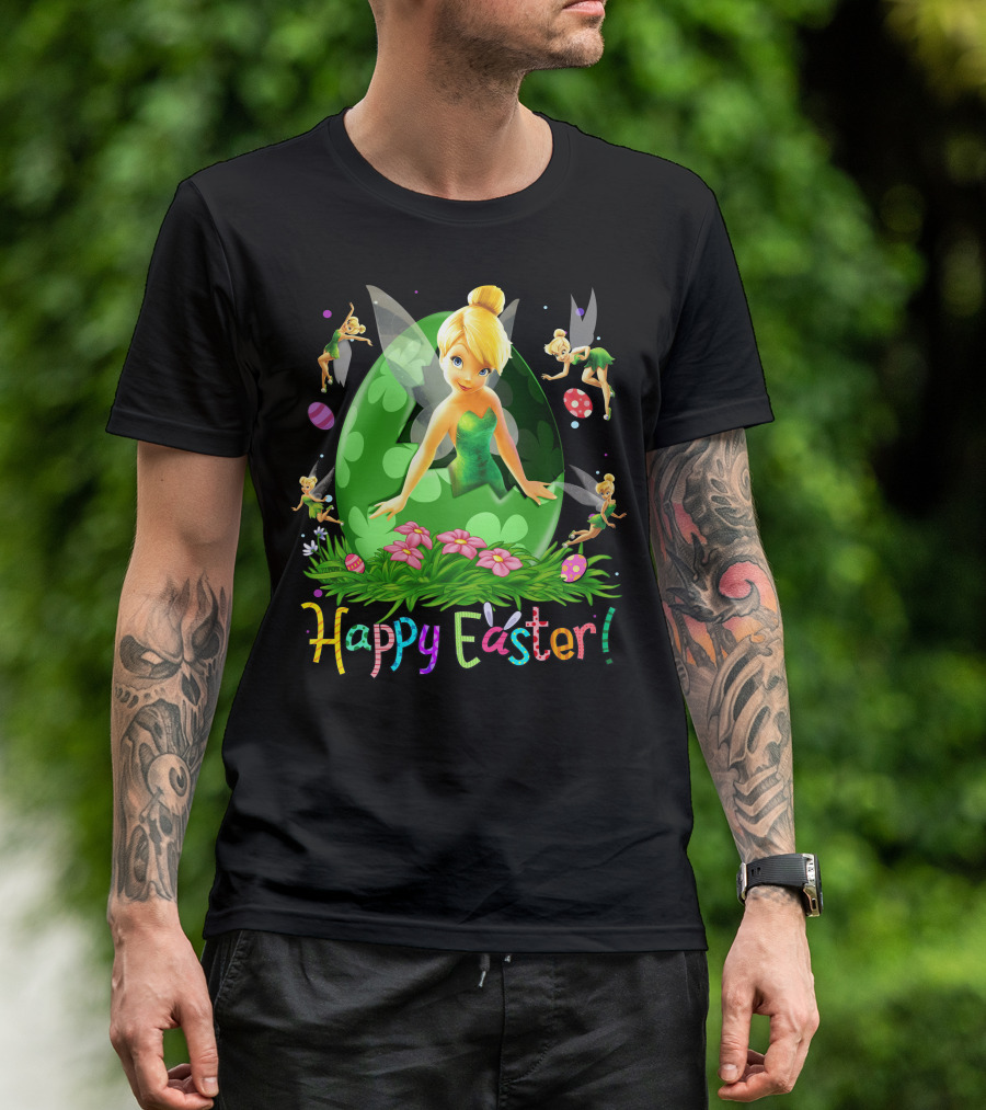 Tinker Bell Happy Easter Celebration With Green Egg And Flowers T-Shirt