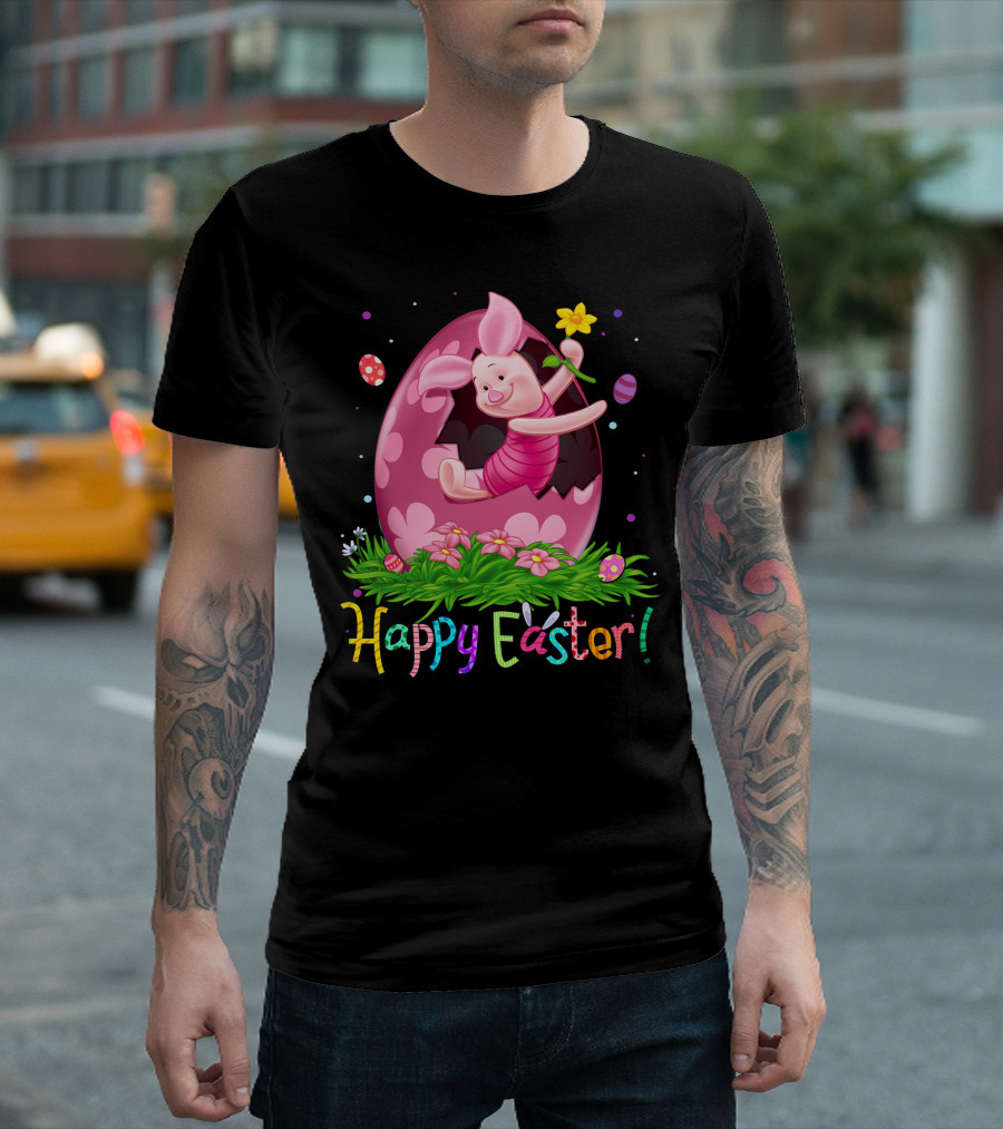 Happy Easter Piglet With Flower And Easter Egg T-Shirt