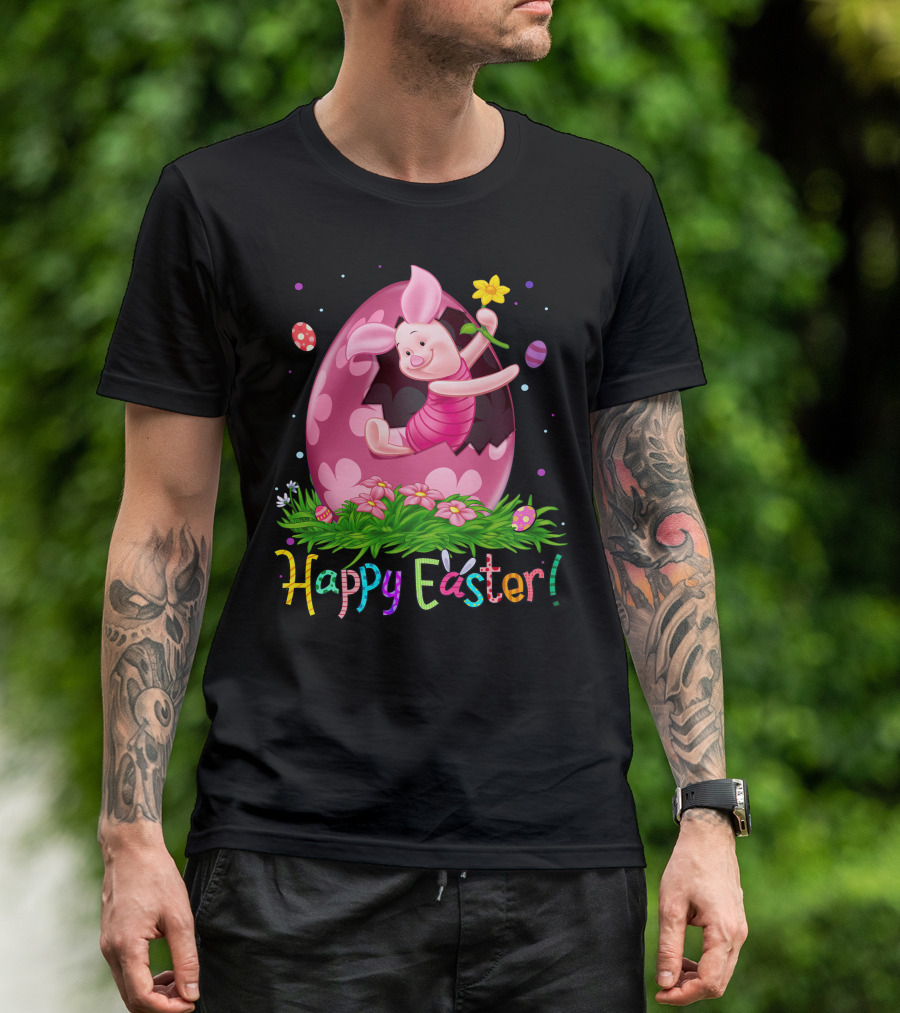 Happy Easter Piglet With Flower And Easter Egg T-Shirt