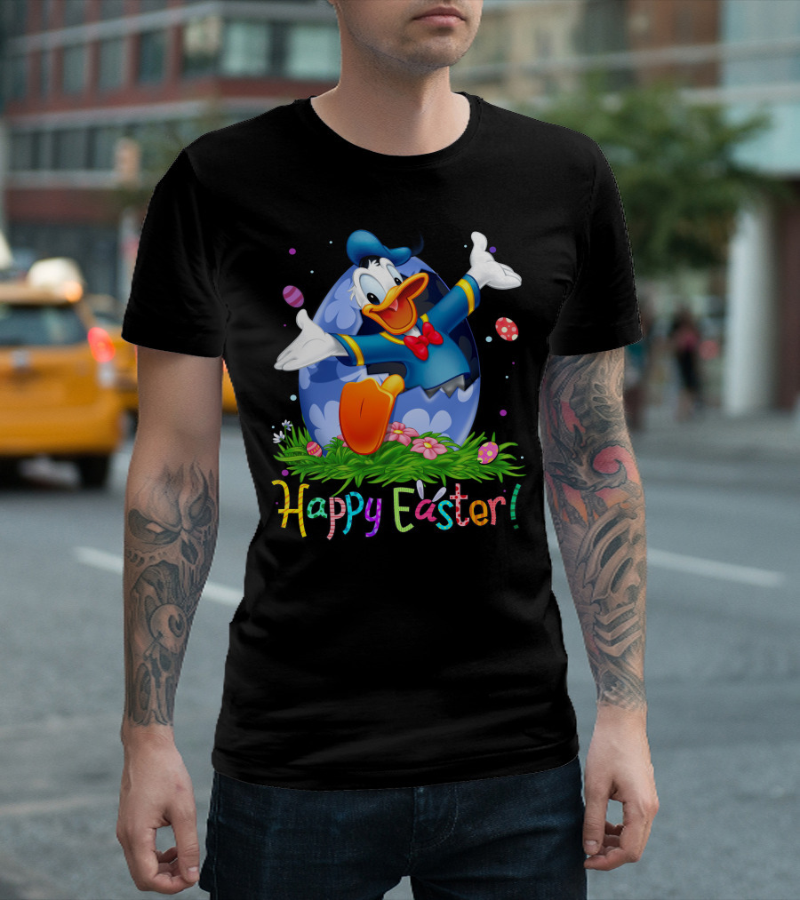 Happy Easter Donald Duck Celebration Egg And Flowers T-Shirt