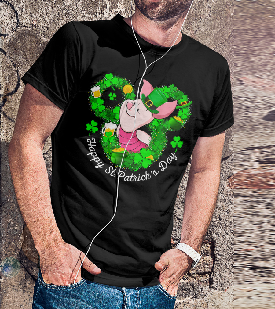 Happy St. Patrick's Day Piglet Shamrocks And Beer T-Shirt