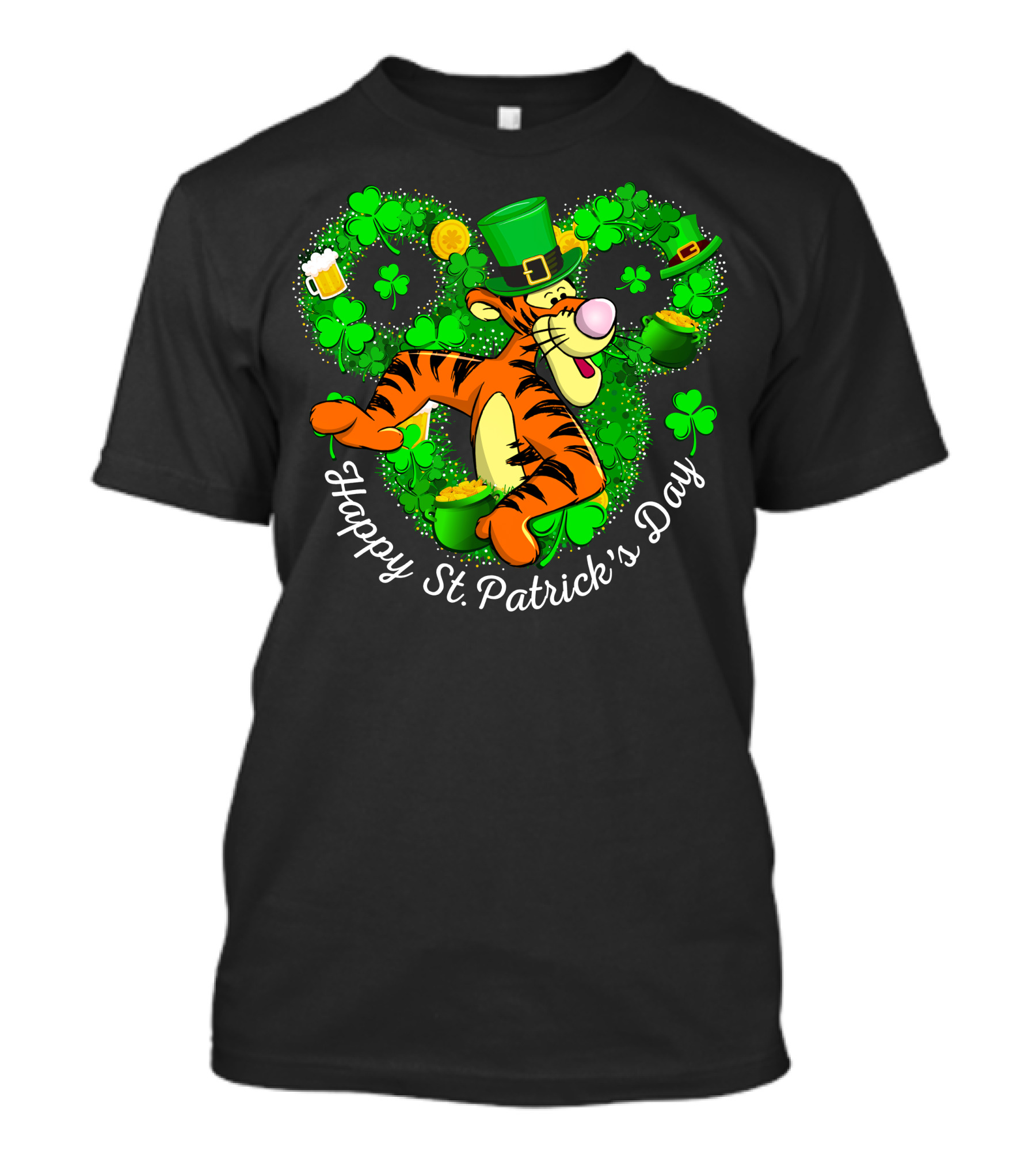 Tigger Happy St. Patrick's Day Shamrock Hat Coin Basket T-Shirt