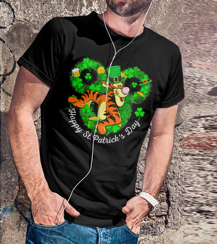 Tigger Happy St. Patrick's Day Shamrock Hat Coin Basket T-Shirt