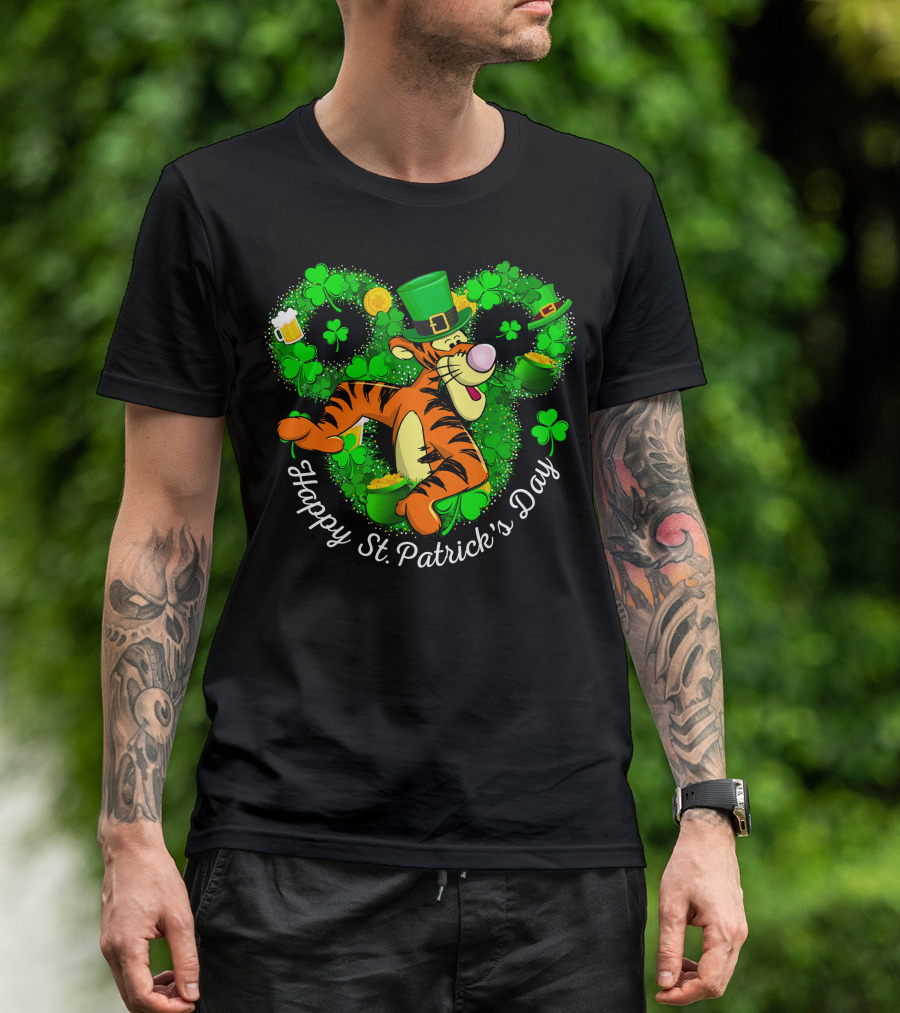 Tigger Happy St. Patrick's Day Shamrock Hat Coin Basket T-Shirt