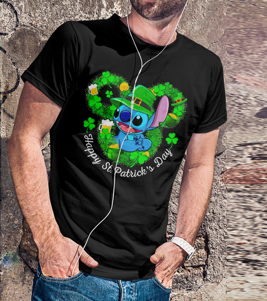 Happy St. Patrick's Day Stitch Clover And Leprechaun Hat T-Shirt