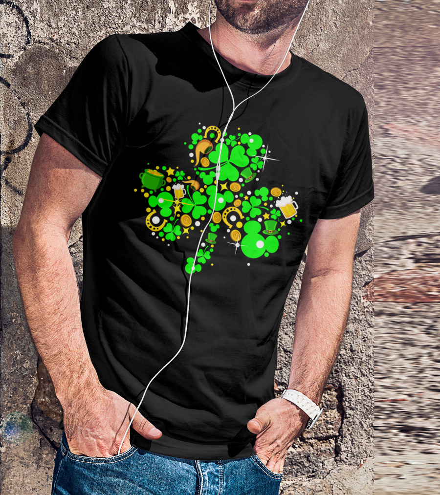 Shamrock St. Patrick's Day Mickey Mouse Beer Mug Horseshoe Pot Of Gold T-Shirt