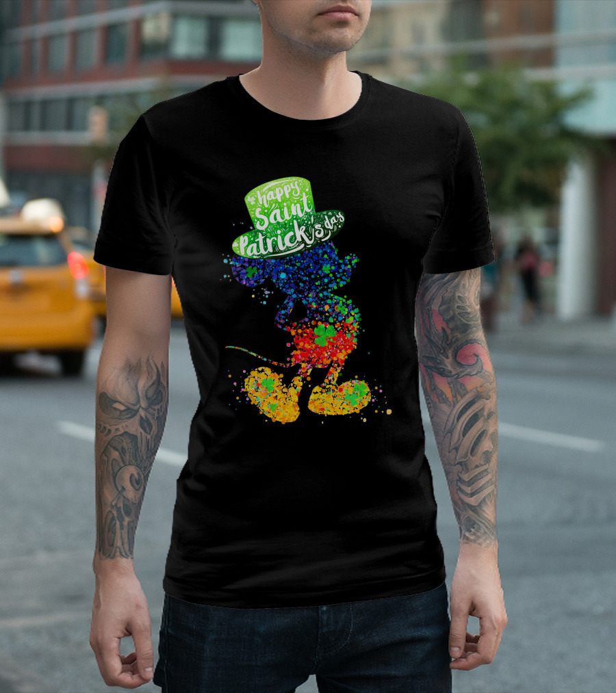 Happy Saint Patrick's Day Mickey Mouse Colorful Splatter Art T-Shirt