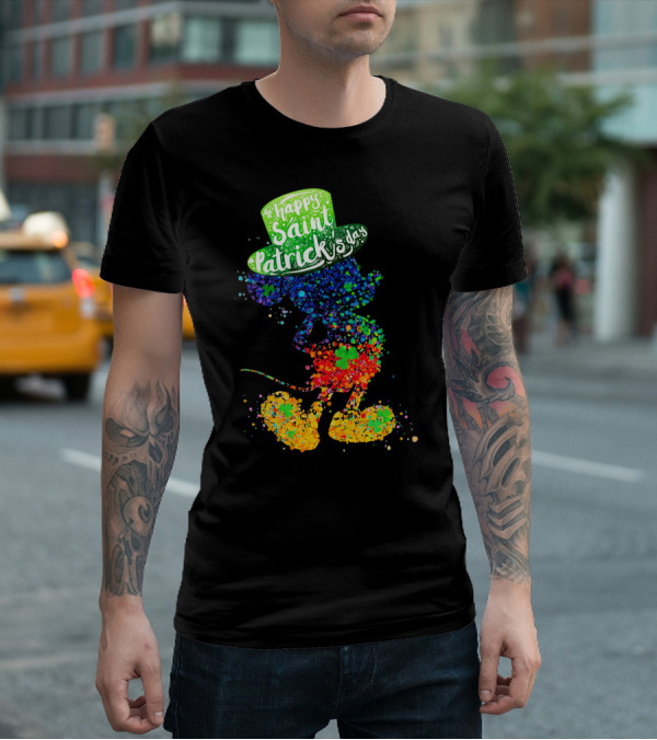 Happy Saint Patrick's Day Mickey Mouse Colorful Splatter Art T-Shirt