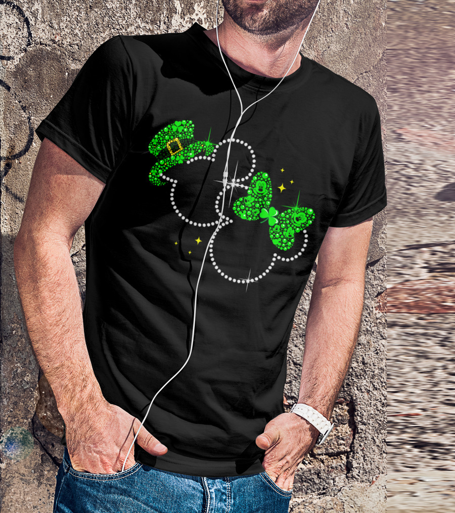 Mickey Minnie St. Patrick's Day Sparkling Green Hat And Bow T-Shirt
