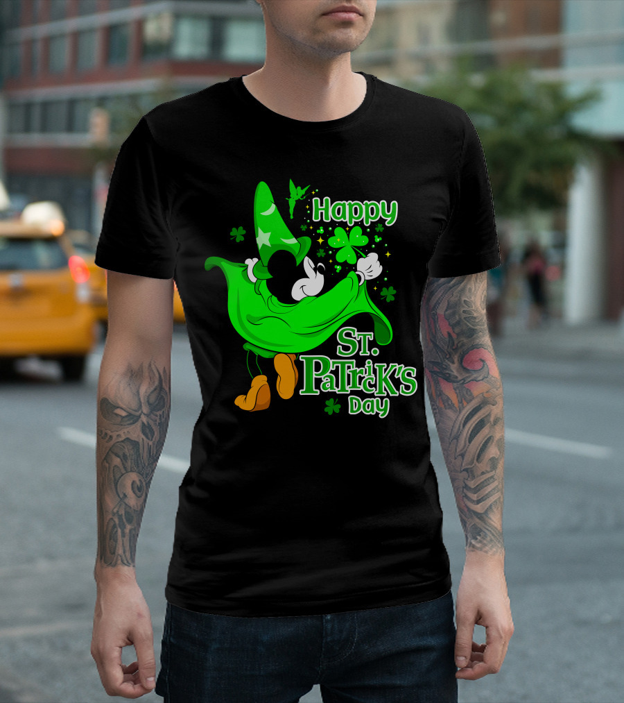 Happy St. Patrick's Day Mickey Fantasia Sparkling Clover And Shamrocks T-Shirt