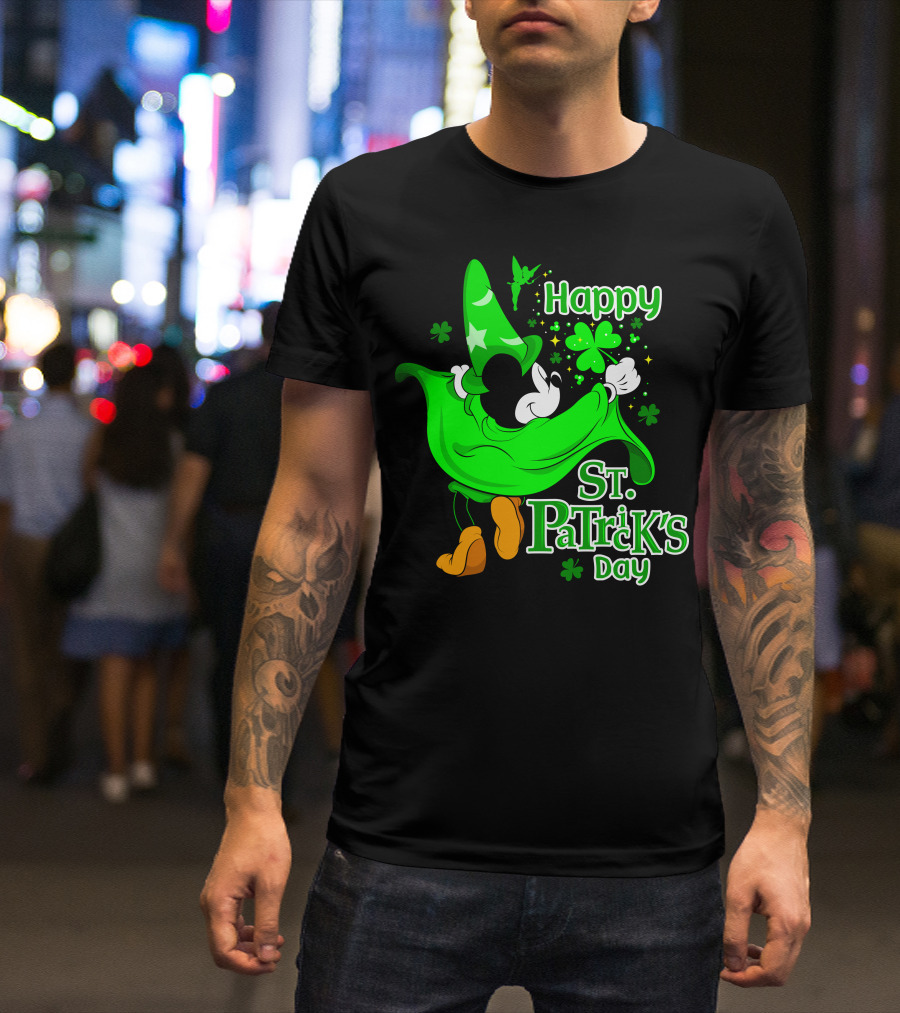Happy St. Patrick's Day Mickey Fantasia Sparkling Clover And Shamrocks T-Shirt