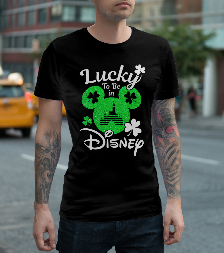 Lucky To Be In Disney Green Glitter Castle Shamrocks T-Shirt