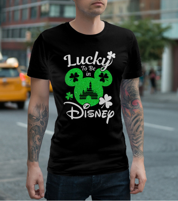 Lucky To Be In Disney Green Glitter Castle Shamrocks T-Shirt