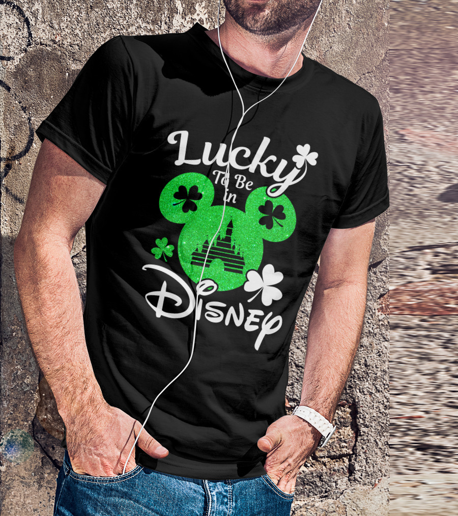 Lucky To Be In Disney Green Glitter Castle Shamrocks T-Shirt