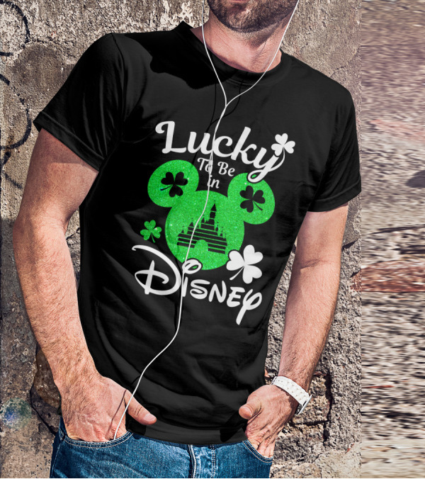 Lucky To Be In Disney Green Glitter Castle Shamrocks T-Shirt