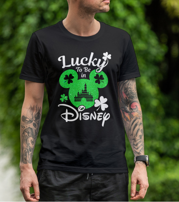 Lucky To Be In Disney Green Glitter Castle Shamrocks T-Shirt