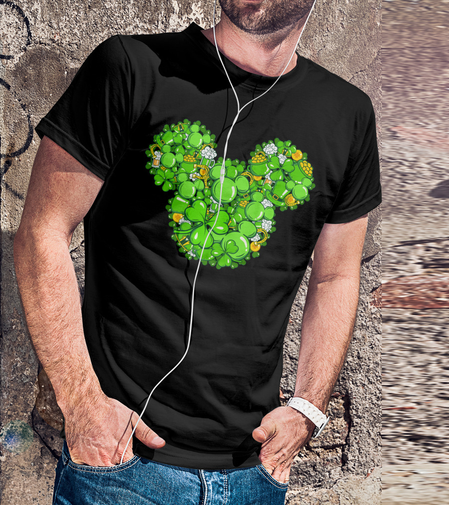 St. Patrick's Day Mickey Head With Shamrocks And Irish Icons T-Shirt