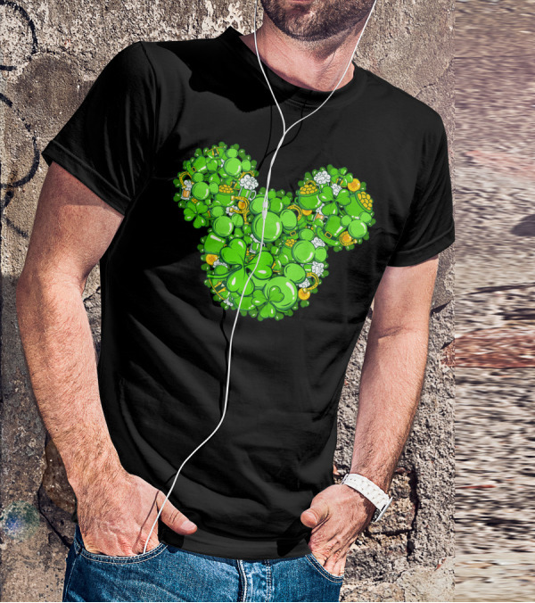 St. Patrick's Day Mickey Head With Shamrocks And Irish Icons T-Shirt