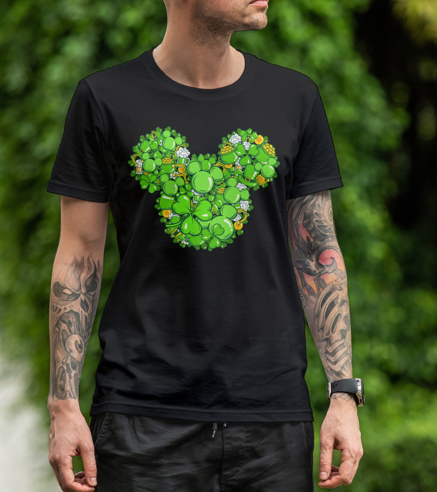 St. Patrick's Day Mickey Head With Shamrocks And Irish Icons T-Shirt