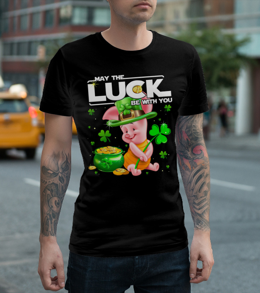 May The Luck Be With You Piglet Clover And Gold Coins T-Shirt