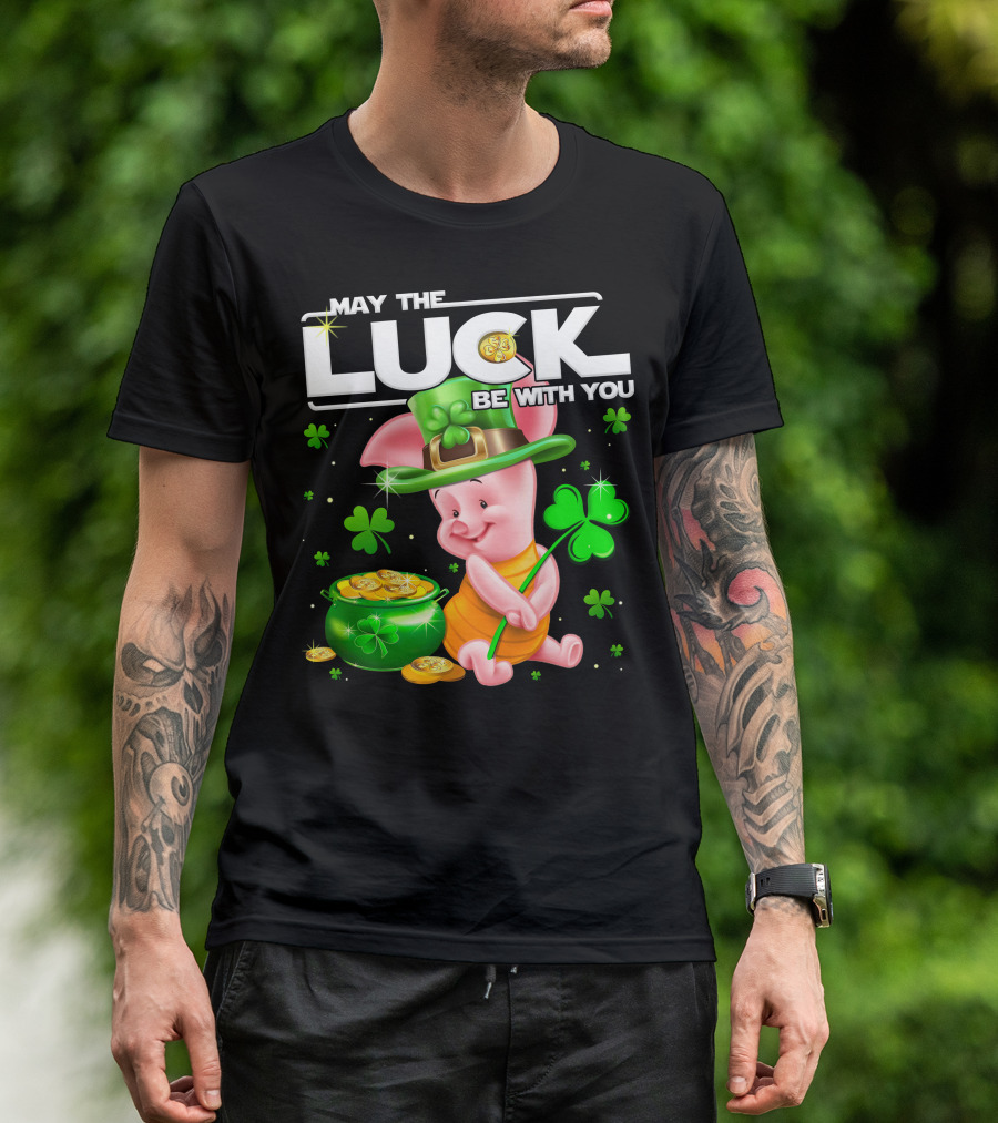 May The Luck Be With You Piglet Clover And Gold Coins T-Shirt